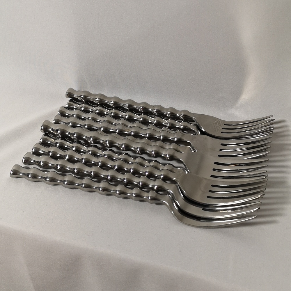 Set of Ten Stainless Steel Forks Krinkle-like Pattern 7.5" by Towle